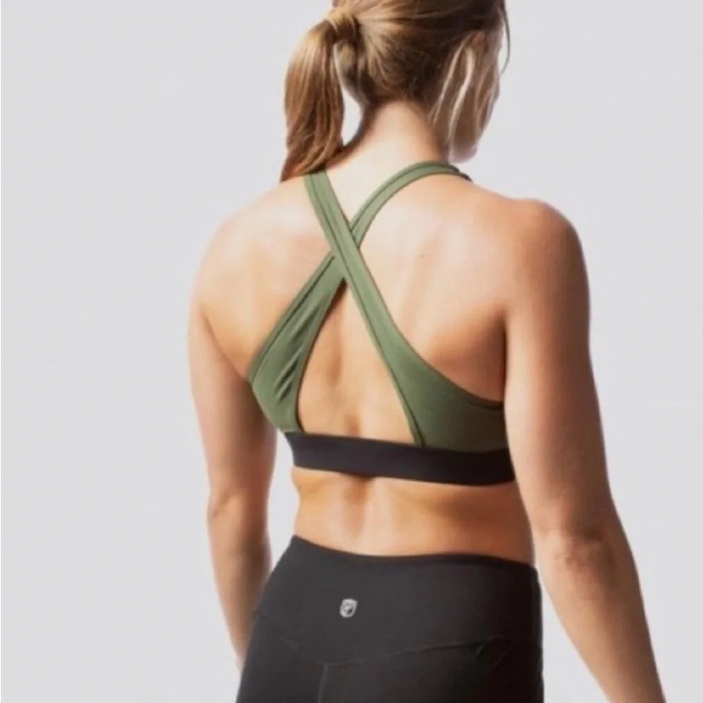 NWT Born Primitive Movement High Neck Sports Bra Green & Black Size XS - Picture 3 of 9